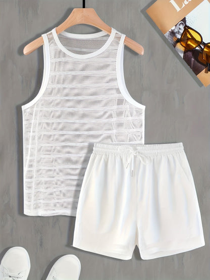 Herren Sport Set – Atmungsaktives Mesh Tanktop und Shorts, Modernes Freizeit- & Trainingsoutfit