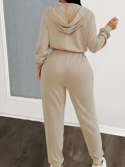 Damen Hoodie Overall mit Reißverschluss – Bequemer Jumpsuit mit Kapuze