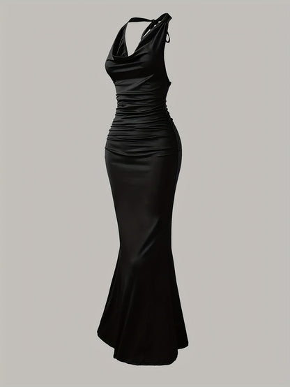 Dame Aftenkjole Elegant Ryggfri Maxi Fest Halterneck Figurformende