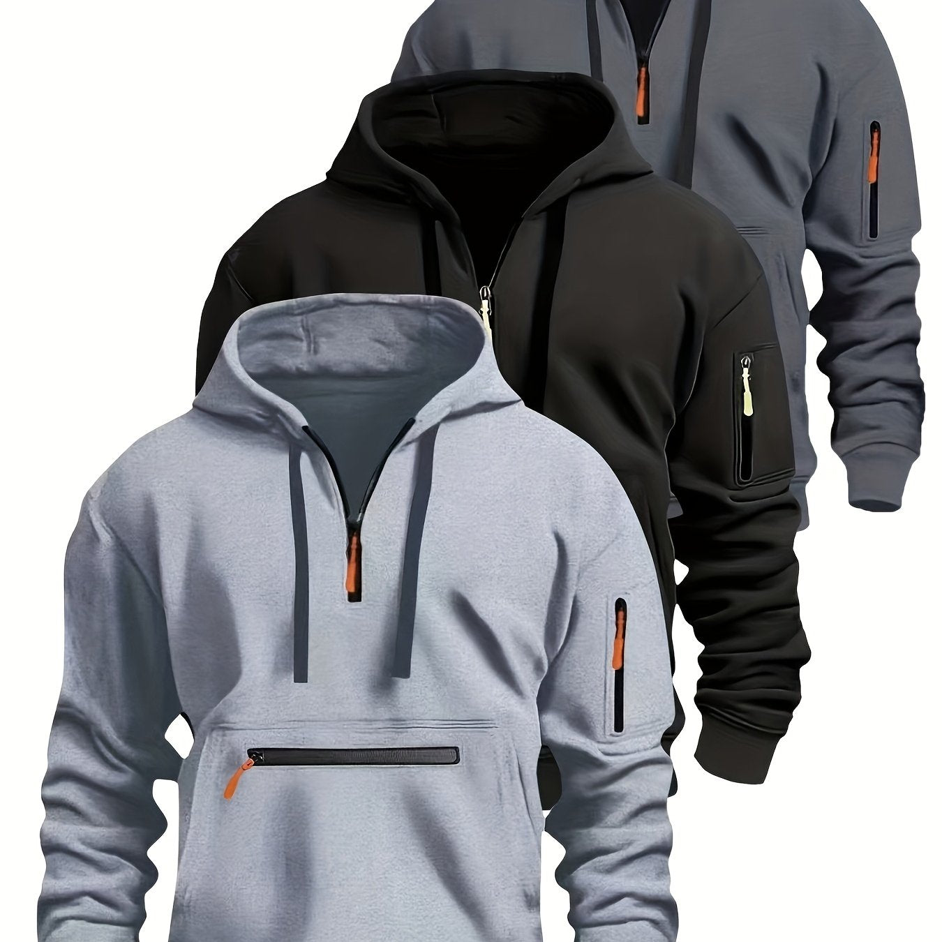 Felpa unisex con cappuccio, mezza zip e tasche con cerniera