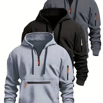 Felpa unisex con cappuccio, mezza zip e tasche con cerniera