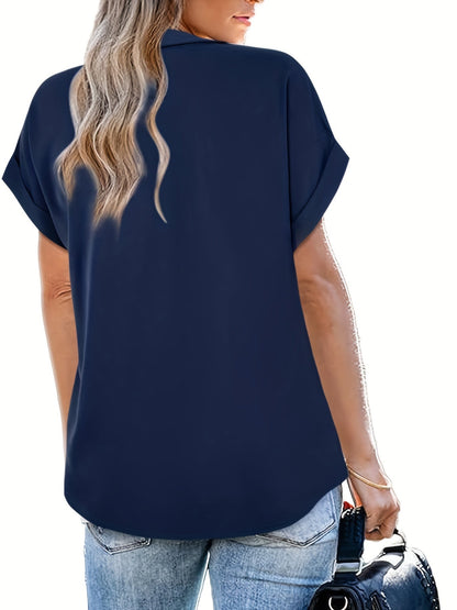 Camicia da donna con scollo a V e maniche corte – Elegante camicia casual per tutti i giorni e ufficio