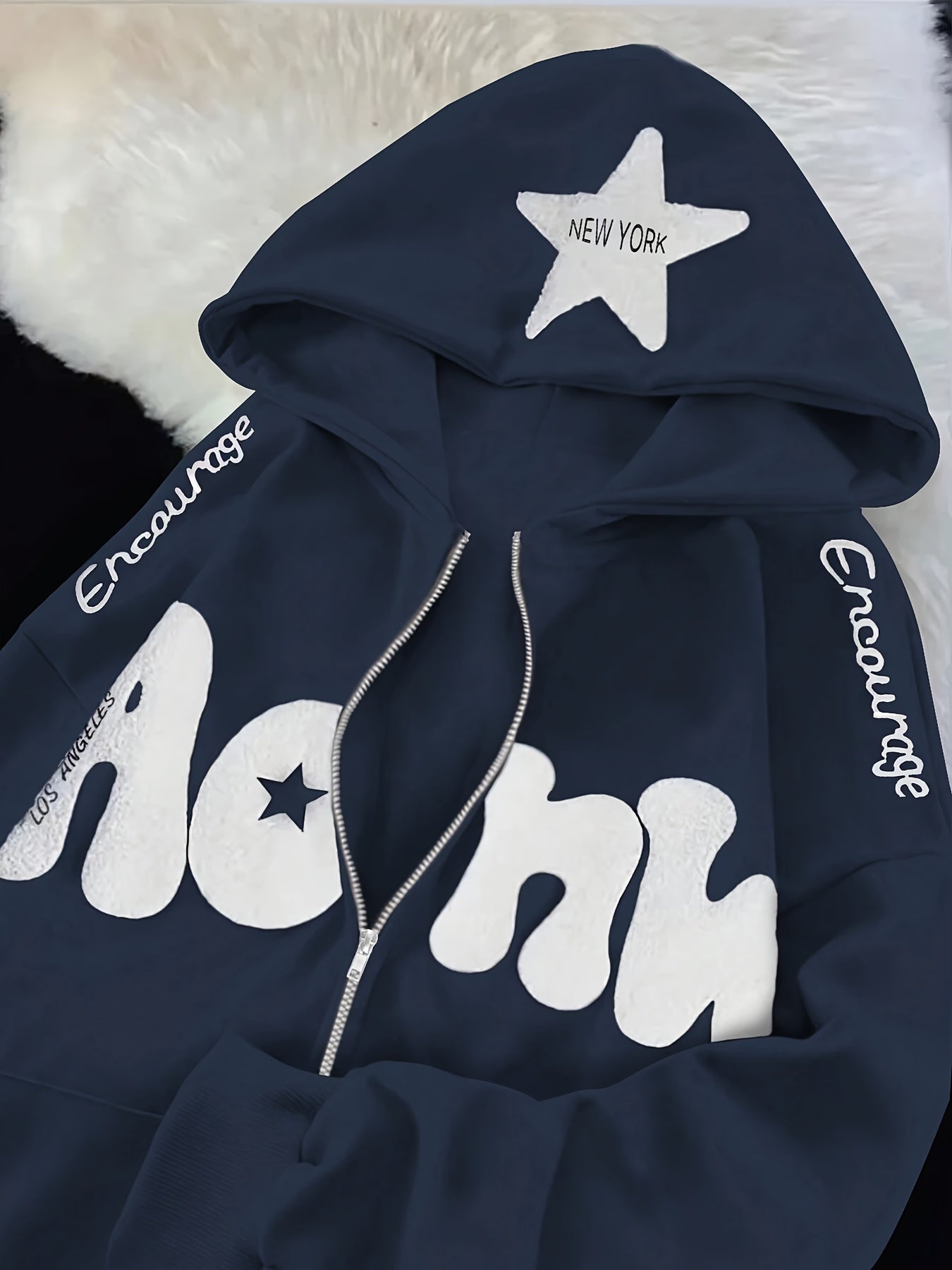Hoodie mit Reißverschluss, Kapuze und Stern-Applikation, Rosa