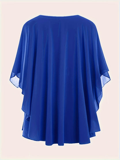 Damen Elegante Oversized Chiffon Bluse für Ausgehen – Stilvolle Flatterärmel, Lockerer Schnitt, Ideal für festliche Anlässe