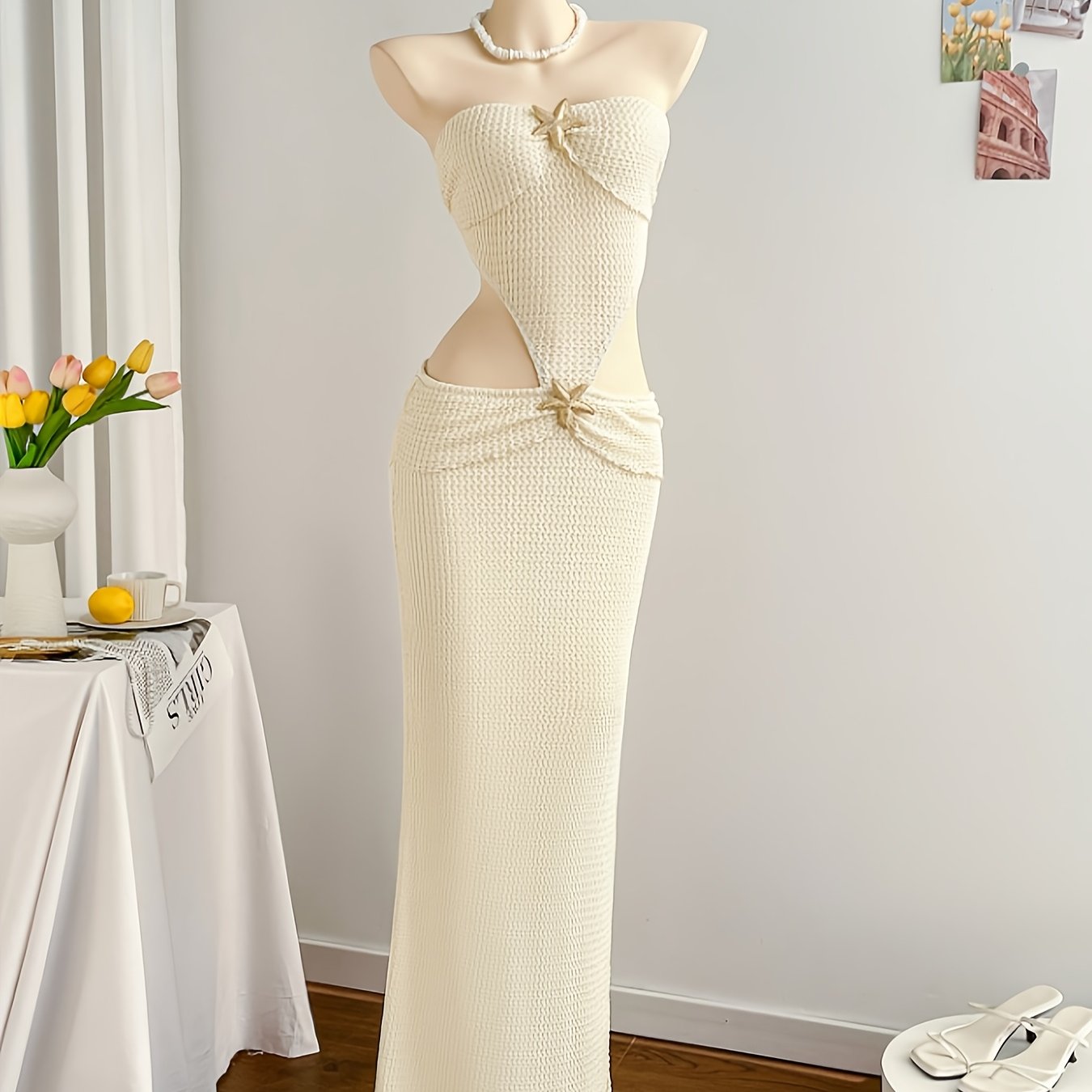 Dame aftenkjole elegant strand cut-out maxikjole for ferie og arrangementer