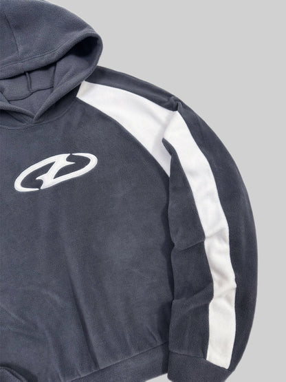 Unisex Hoodie Fleece Dunkelgrau Weiß Streifen Sticklogo