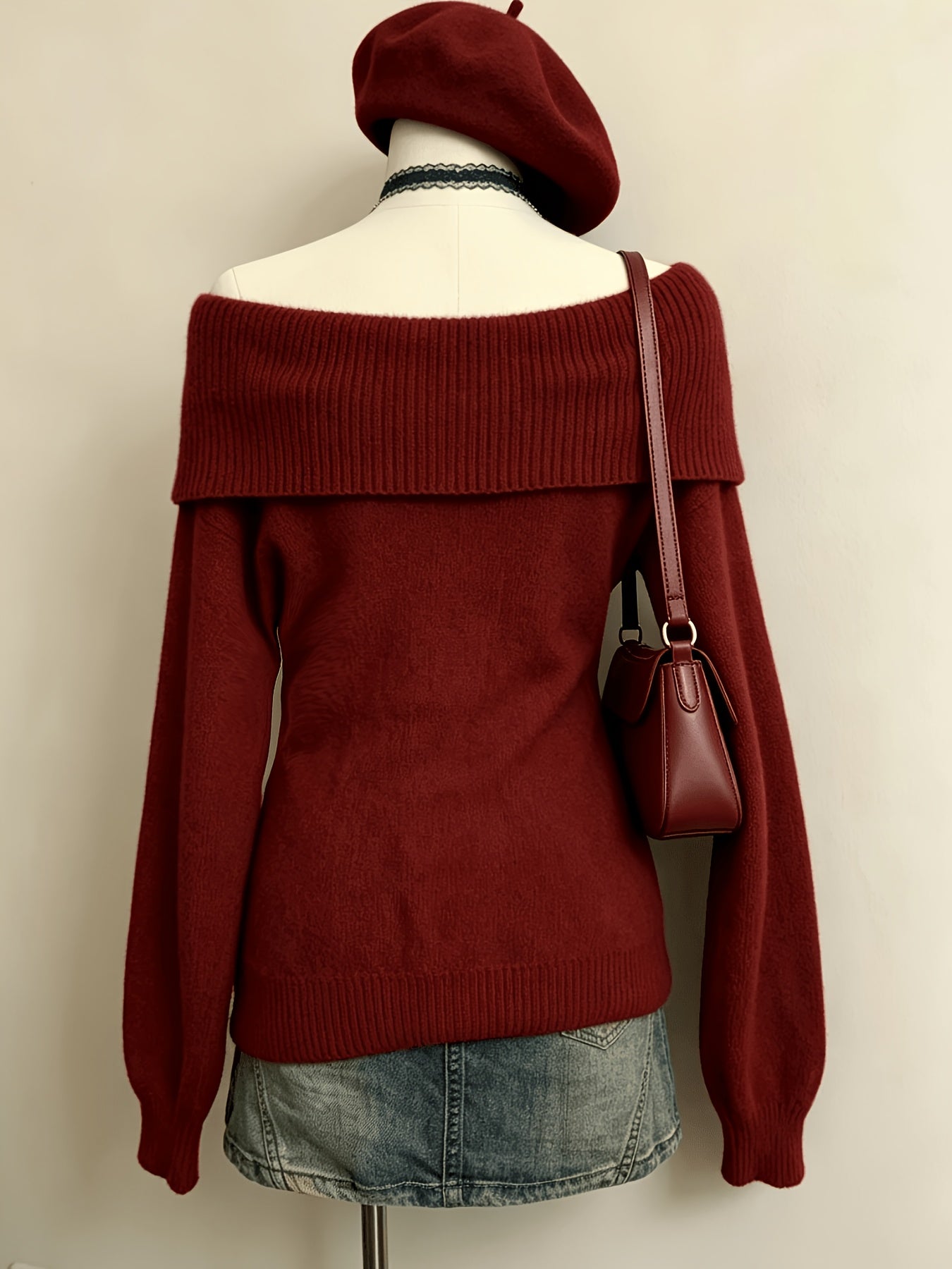 Damen Carmen-Pullover Gestrickt Off-Shoulder Grün