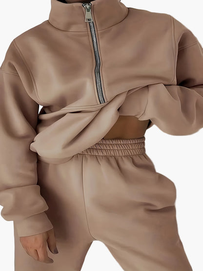 Felpa con Mezza Cerniera Donna Completo Tuta – Look Casual Moderno per Autunno e Inverno