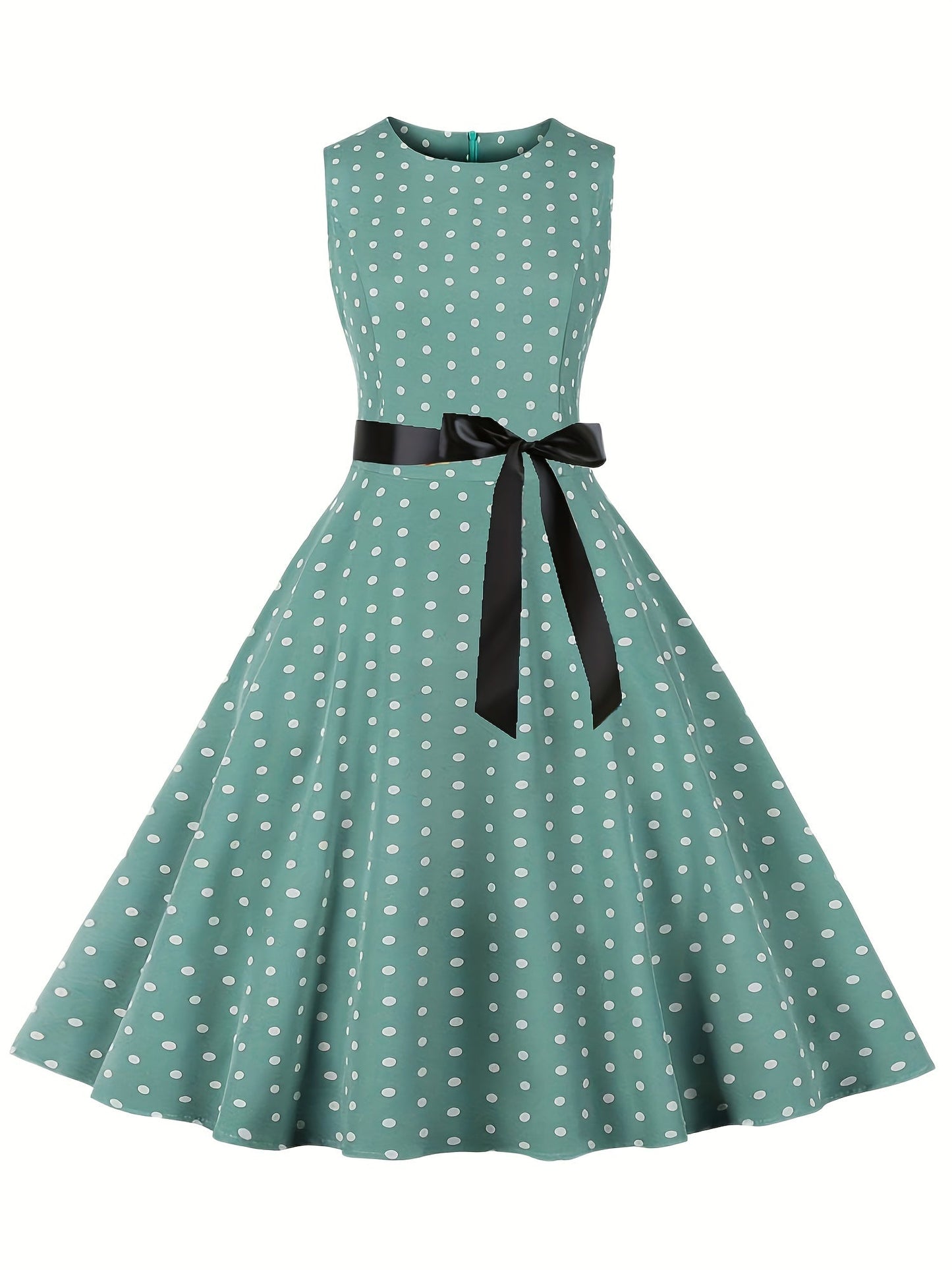 Damen Vintage Polka Dot Fit & Flare Partykleid mit Gürtel, ärmellos, Retro Sommerkleid