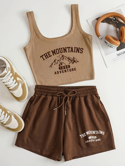 Damski zestaw sportowy na co dzień – The Mountains Adventure top i szorty – letni strój do relaksu