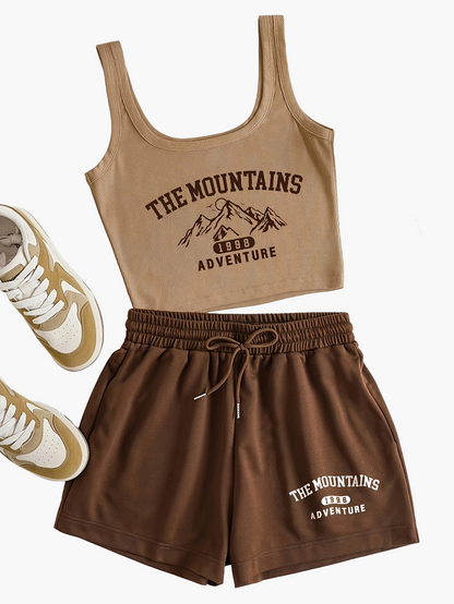 Damski zestaw sportowy na co dzień – The Mountains Adventure top i szorty – letni strój do relaksu