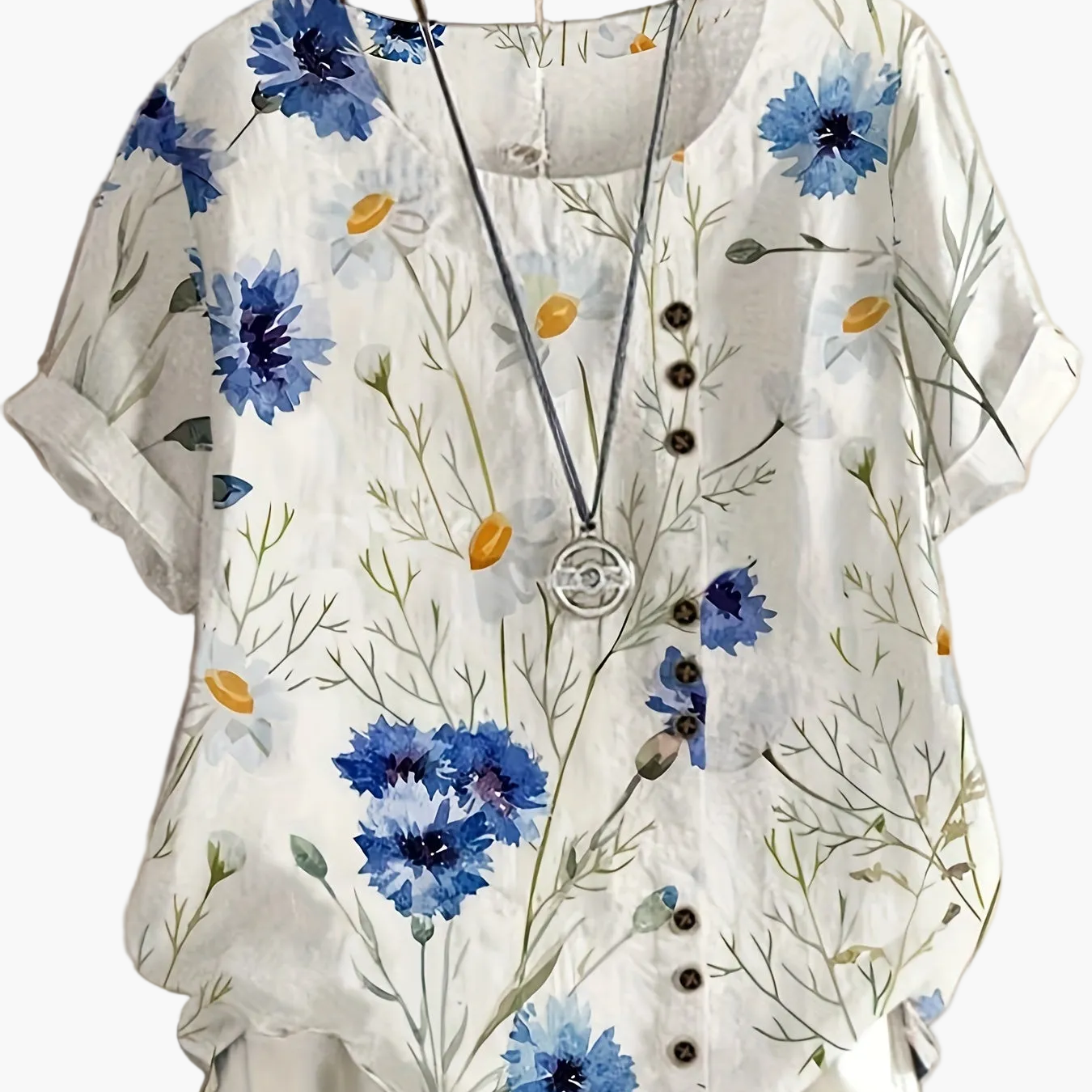 Blusa vintage da donna con motivo floreale e abbottonatura – Maglietta estiva casual in stile retrò
