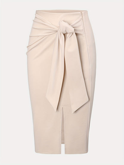 Gonna midi elegante da donna con dettaglio nodo e spacco – Perfetta per ufficio ed eventi