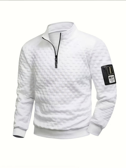 Herren Halbzipper Pullover Stehkragen Sweatshirt Gesteppter Struktur-Stoff