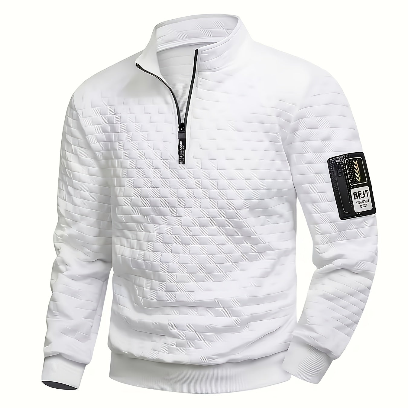 Herren Halbzipper Pullover Stehkragen Sweatshirt Gesteppter Struktur-Stoff