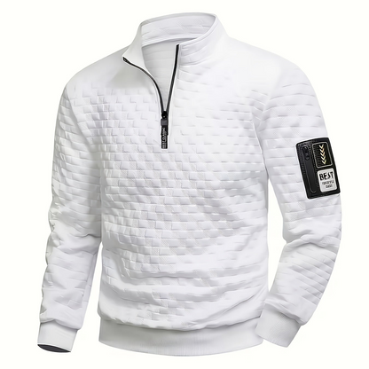 Herren Halbzipper Pullover Stehkragen Sweatshirt Gesteppter Struktur-Stoff
