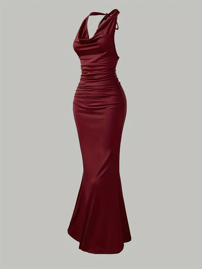 Dame Aftenkjole Elegant Ryggfri Maxi Fest Halterneck Figurformende