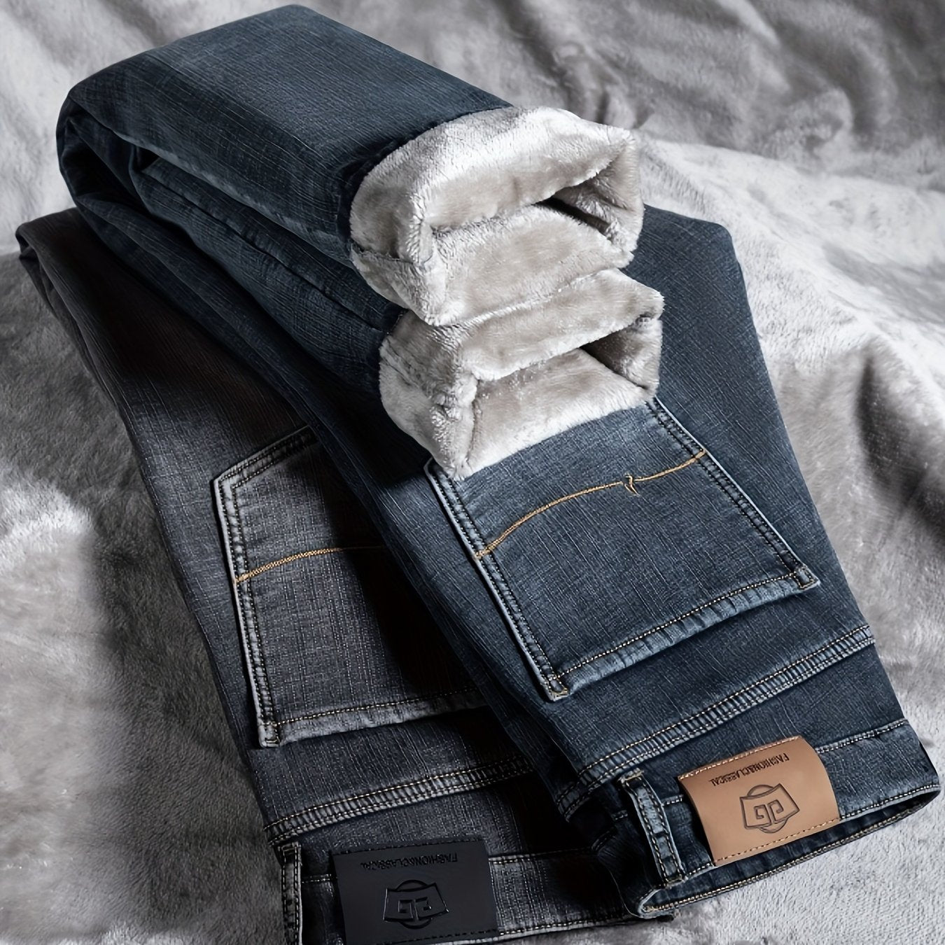 Thermo Jeans Herren gefüttert Winterhose Grau / Dunkelblau