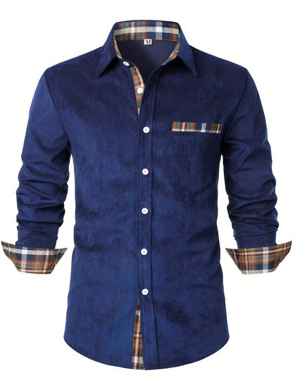 Camisa casual para hombre Modern Fit con detalles a cuadros – Camisa de manga larga elegante para el día a día y la oficina