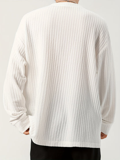 Herren Langarmshirt Henley Kragen Strukturmuster