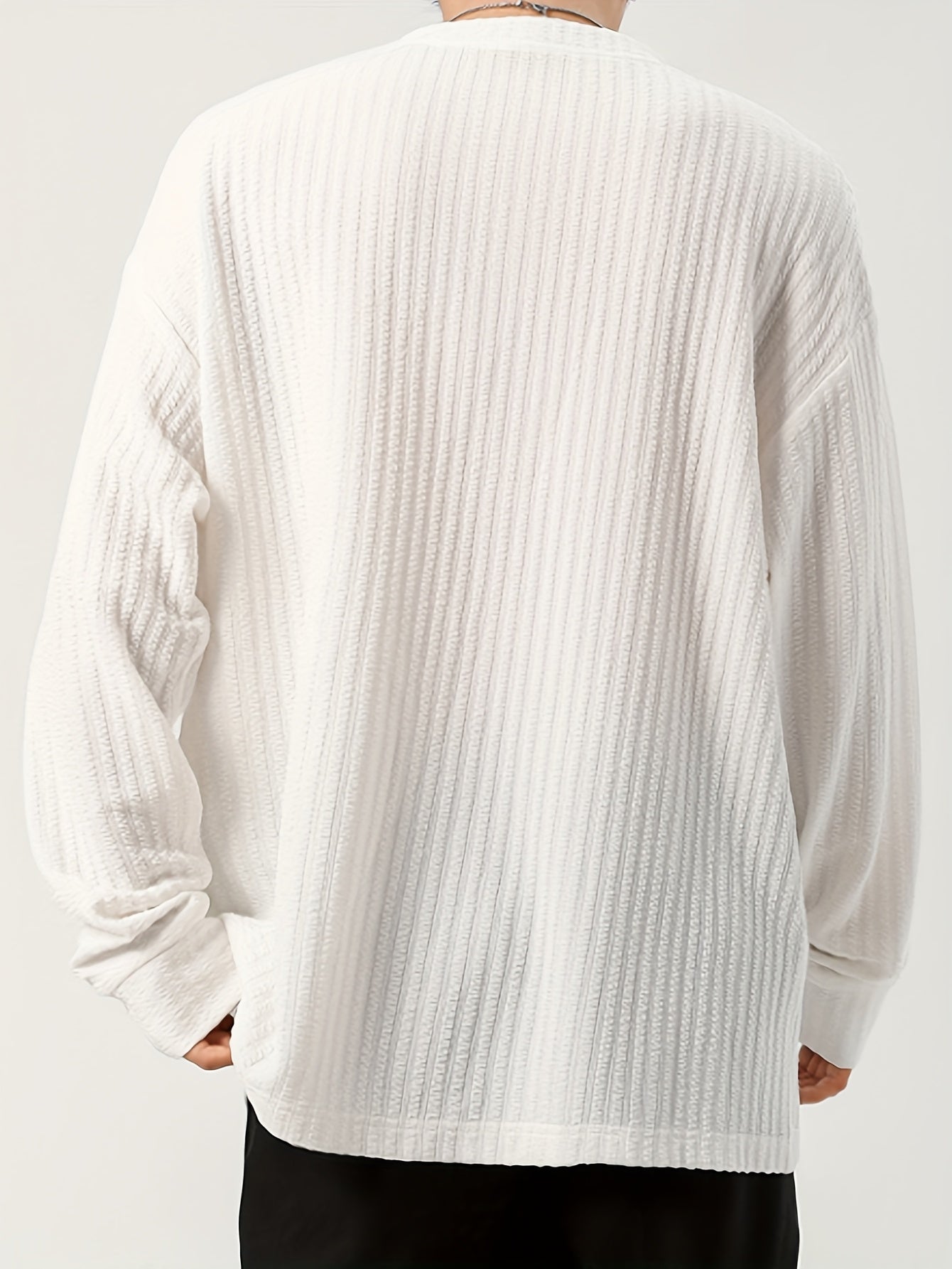 Herren Langarmshirt Henley Kragen Strukturmuster