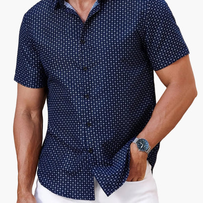 Camicia uomo a maniche corte con motivo geometrico – Elegante per tutti i giorni e l’estate