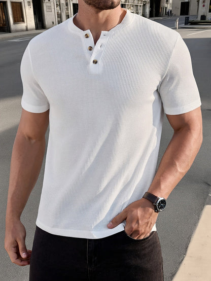 Herre kortærmet Henley-shirt med strukturmønster til stilfulde fritidslooks