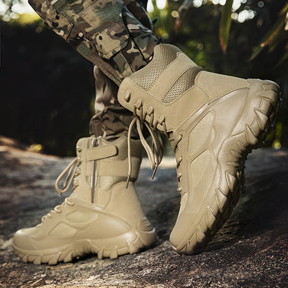 Stivali tattici da uomo, scarponcini stringati robusti, beige, da outdoor militare