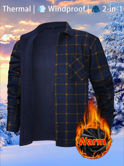 Giacca-camicia da uomo a quadri con fodera in pile e bottoni