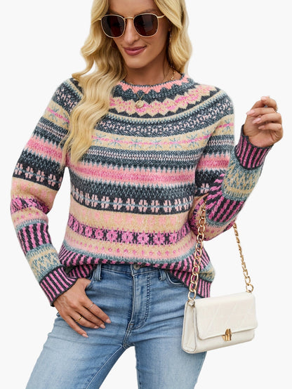 Maglione da donna in stile norvegese con scollo rotondo – Maglione alla moda per autunno e inverno