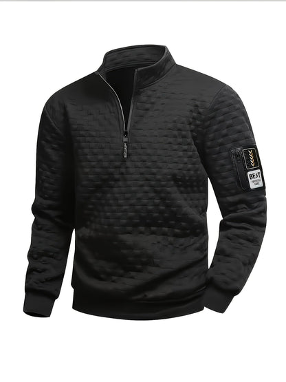 Herren Halbzipper Pullover Stehkragen Sweatshirt Gesteppter Struktur-Stoff