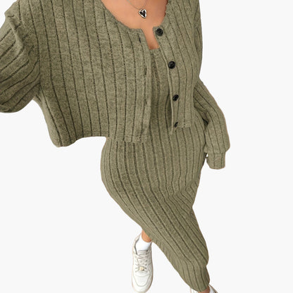 Set Completo Donna in Maglia – Elegante Motivo a Costine, Ideale per Quotidiano & Ufficio