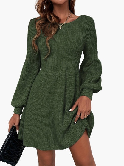 Damen Strickkleid Elegant mit Ballonärmeln für Alltag und Büro