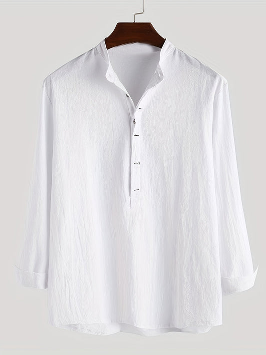 Camiseta Henley de manga larga para hombre con cuello mao para ocio y uso diario