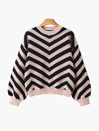 Damen Strickpullover mit Zickzack-Muster für Herbst und Winter – Eleganter Freizeit-Sweater