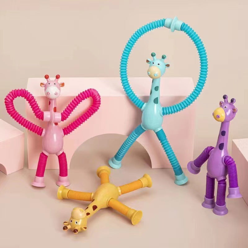 Kinder cartoon giraffe fidget speelgoed – telescopische zuignap anti-stress speelfiguur – unisex, sensorisch leerspeelgoed