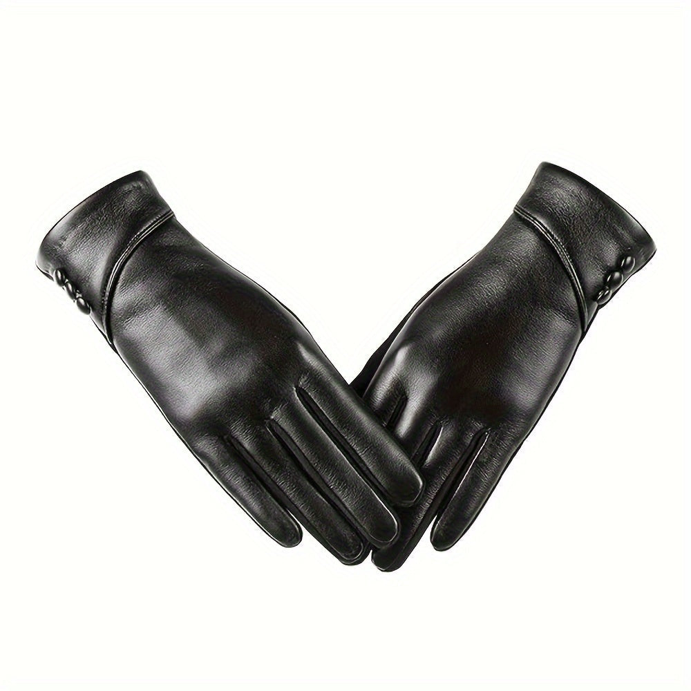 Damen Handschuhe schwarz mit Zierknöpfen