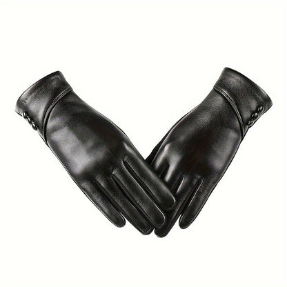 Damen Handschuhe schwarz mit Zierknöpfen