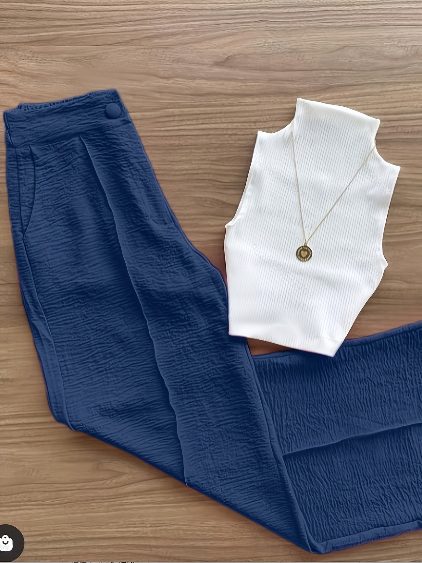 Set elegante da donna – Top senza maniche con collo alto e pantaloni ampi per primavera ed estate