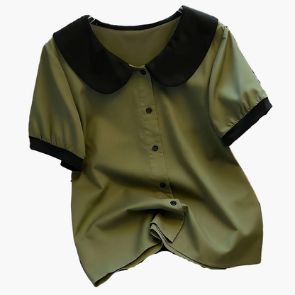 Dam Elegant blus med kontrastkrage och knappslå – Klassisk för kontor och vardag