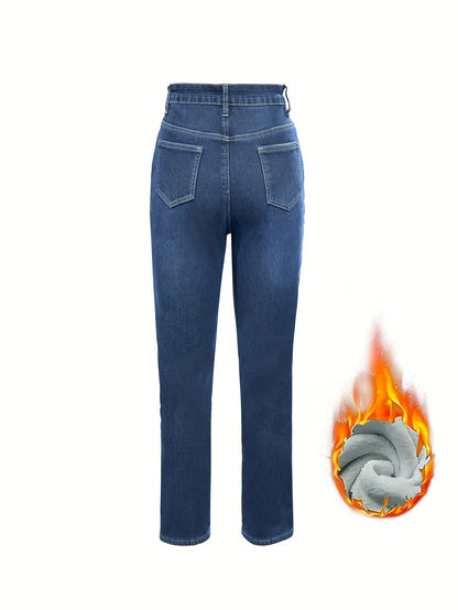 Damen Jeans Dunkelblau mit warmem Futter High Waist