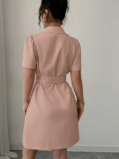 Abito blazer elegante da donna a maniche corte con cintura e doppia fila di bottoni – Business e occasioni