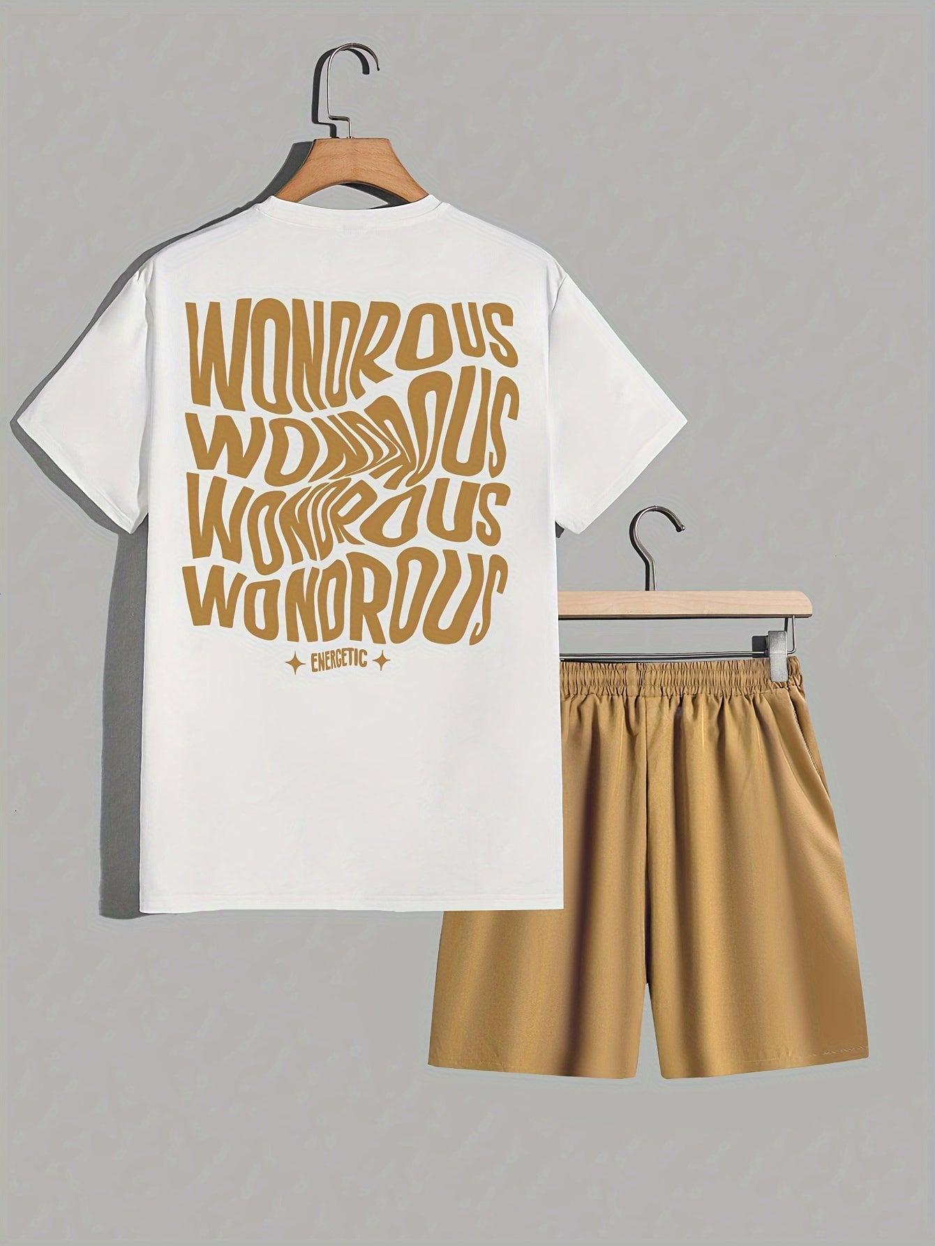 Męski zestaw streetwear z koszulką z grafiką i szortami – nowoczesny casualowy look, styl miejski