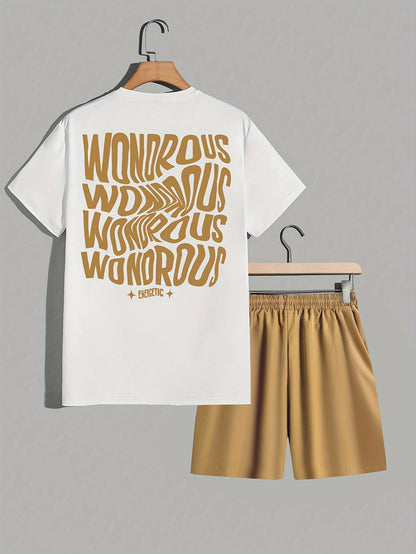 Męski zestaw streetwear z koszulką z grafiką i szortami – nowoczesny casualowy look, styl miejski