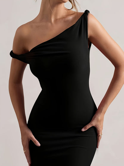 Damen Abendkleid Elegant Ein-Schulter Maxikleid Festlich Figurbetont