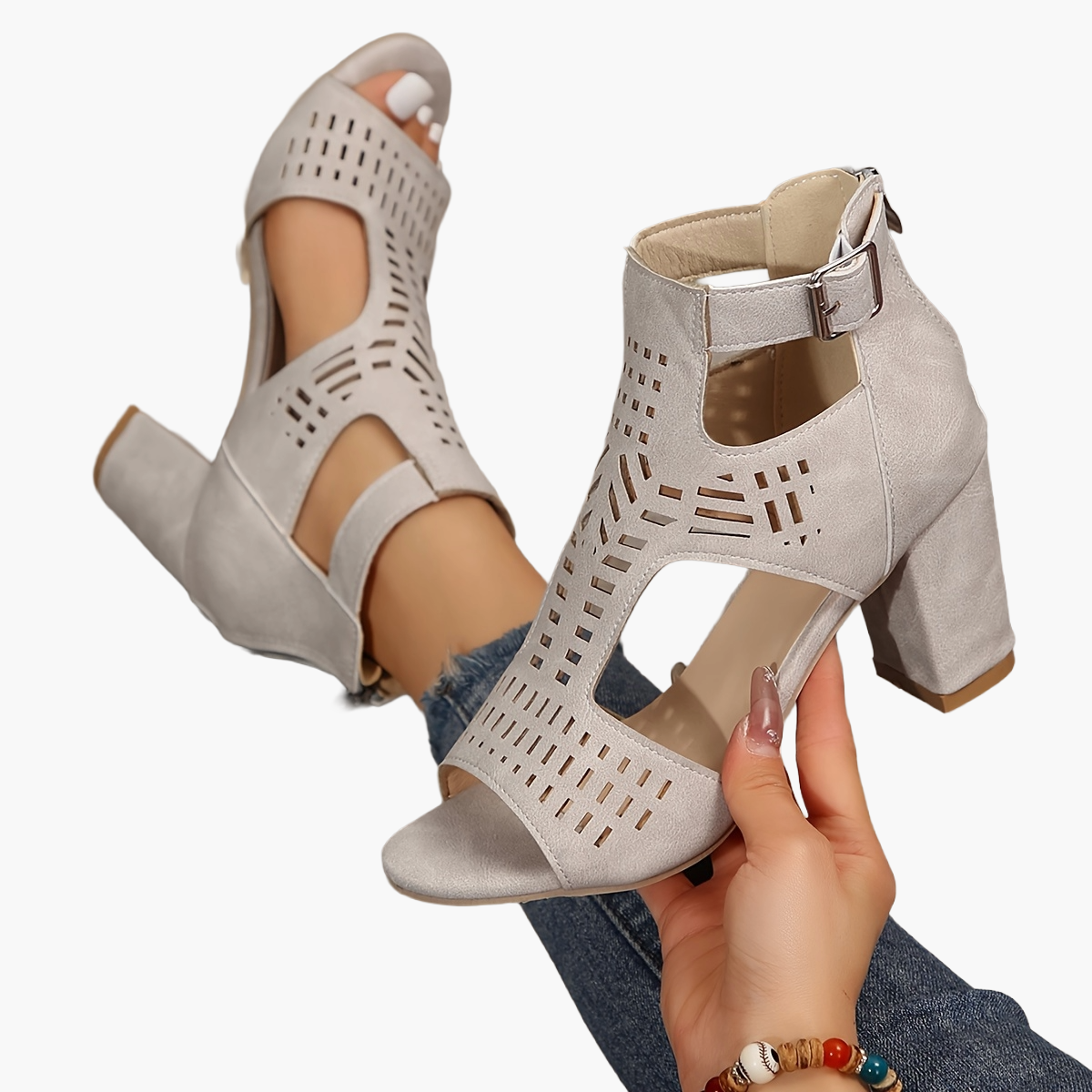 Dames sandalen met blokhak, cut-out design en open teen – modieuze schoenen voor dagelijks gebruik