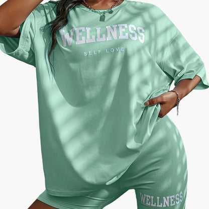Damen Wellness Lounge Set Oversize T-Shirt & Radlerhose – Freizeit & Self Love Outfit