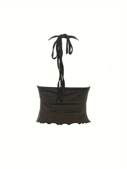 Top da festa alla moda da donna con collo halter, dettaglio ad anello e cut-out per serate e uscite