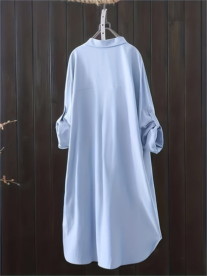 Dame langærmet skjortekjole med knaplukning – afslappet oversize-stil til forår og sommer