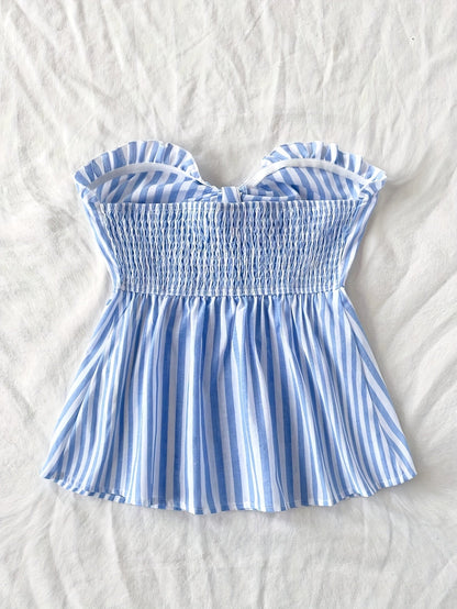 Damen Bandeau Top mit Schleifen-Detail und Streifen – Modisches Sommer Oberteil für Freizeit und Urlaub